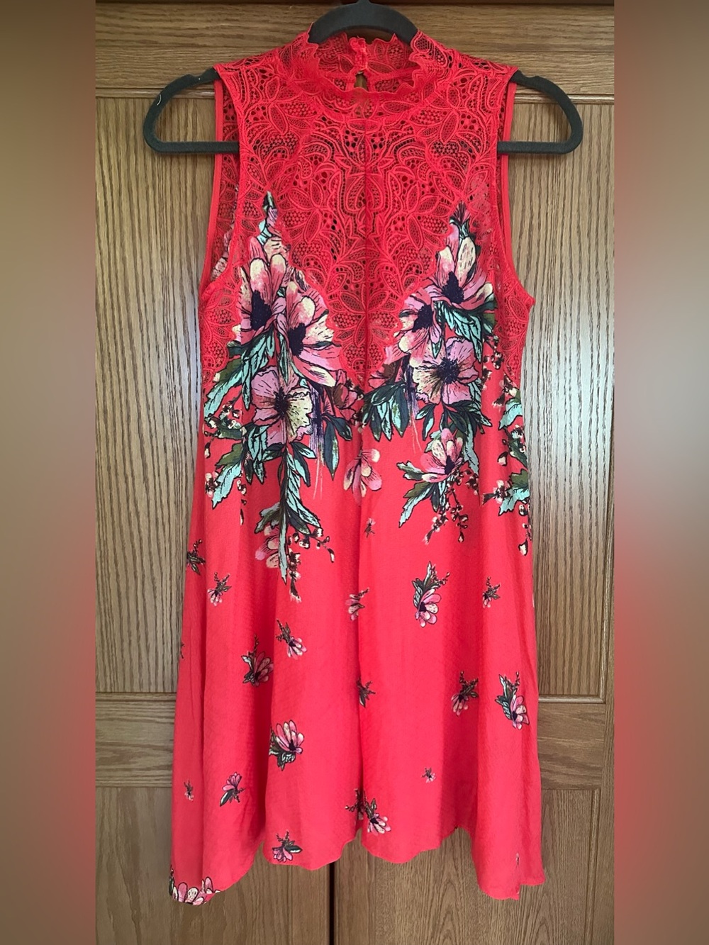 Free People Intimately Red Floral Lace High Slip Dress